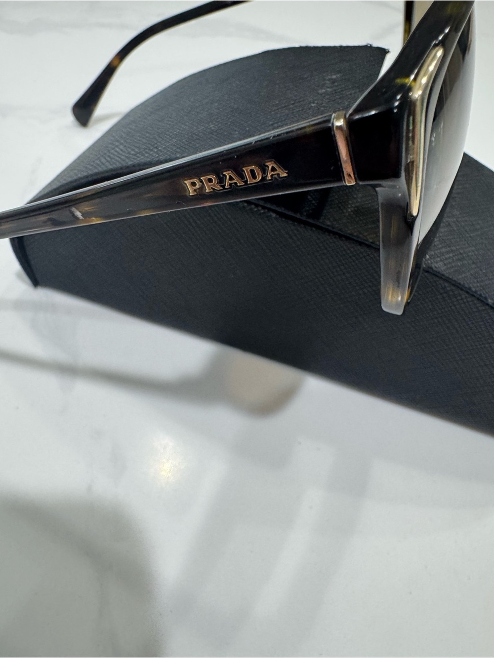 Prada Black-to-Clear Gradient Acetate Sunglasses with Gold Logo